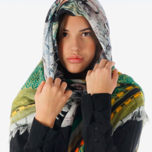 3d print of a keffiyeh with lace and butterflies foulard