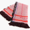 Gum pink keffiyeh doubled with micro cheks silk foulard and edged with wool burgundy fringe