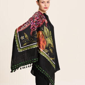 Black keffiyeh doubled with silk scarf “pomegranate” motive