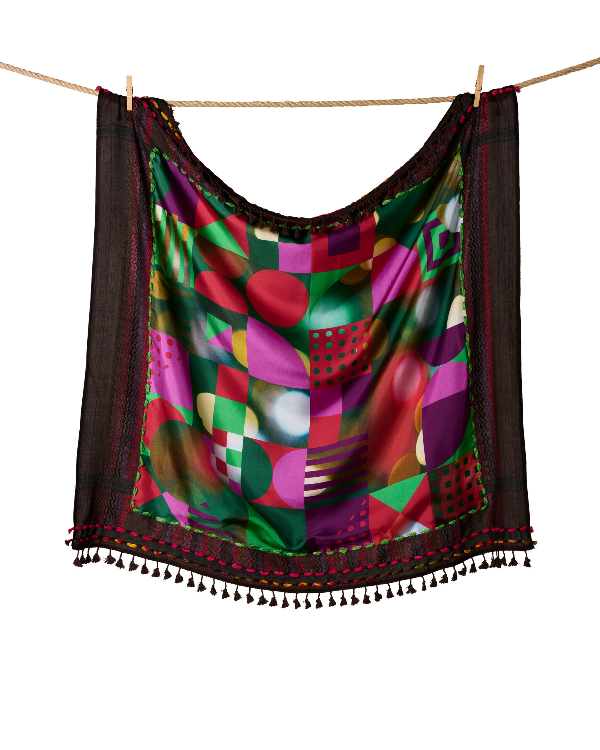 brown multicolr keffiyeh doubled with silk scarf “holidays lights” motive