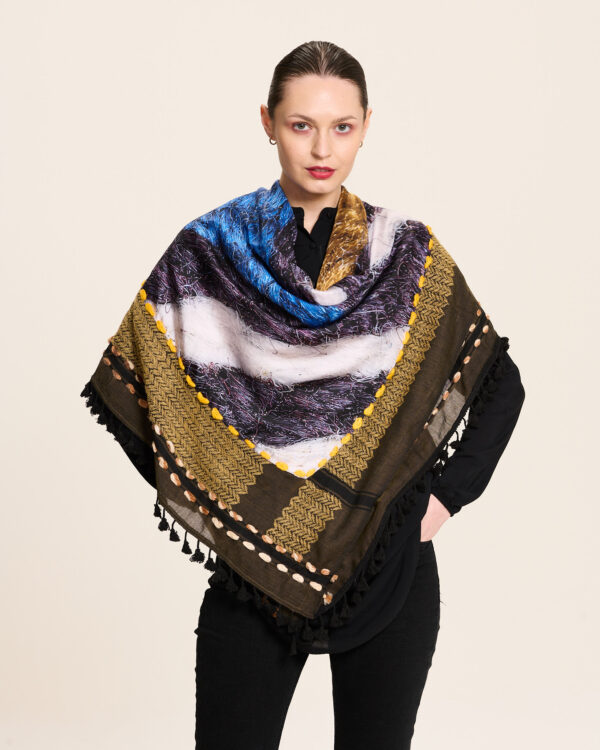 Marron glacé keffiyeh doubled with silk scarf “macro k” motive