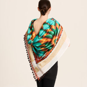 sand keffiyeh doubled with silk scarf “gold caleido” motive