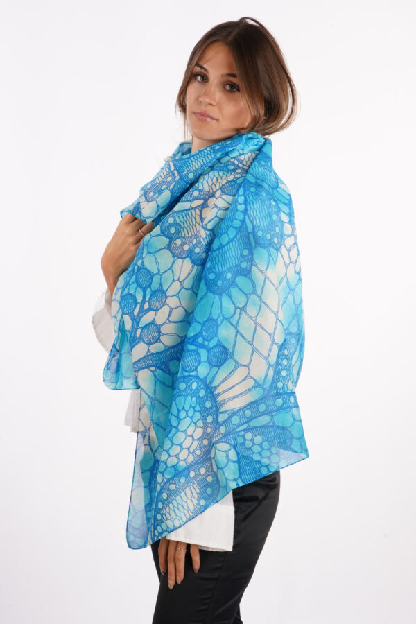 Tie-dye and inkblot printing “lace on the water” sarong-scarf.